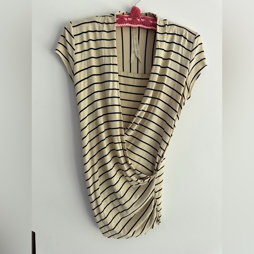 Anthropologie striped knit wrap top, cream with black stripes